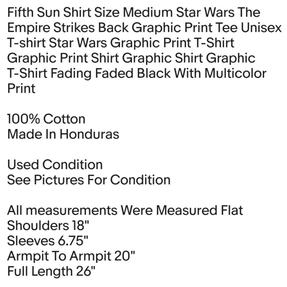 Fifth Sun Shirt Size Medium Star Wars The Empire Strikes Back Graphic Print Tee - Picture 2 of 6